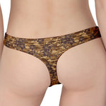 Brown Hawaiian Camo Flower Pattern Print Women's Thong