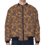 Brown Hawaiian Camo Flower Pattern Print Zip Sleeve Bomber Jacket