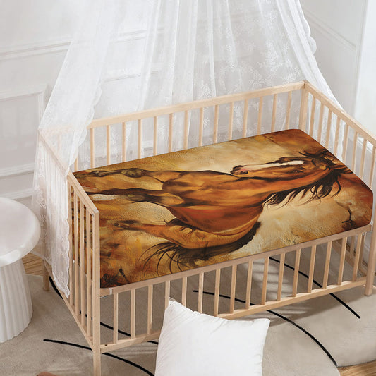 Brown Horse Painting Print Baby Crib Sheet