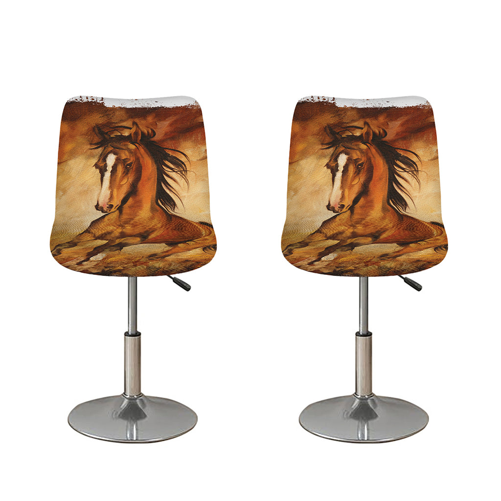 Brown Horse Painting Print Bar Stool Covers