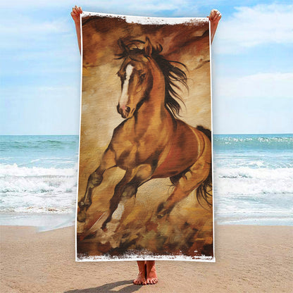 Brown Horse Painting Print Beach Towel