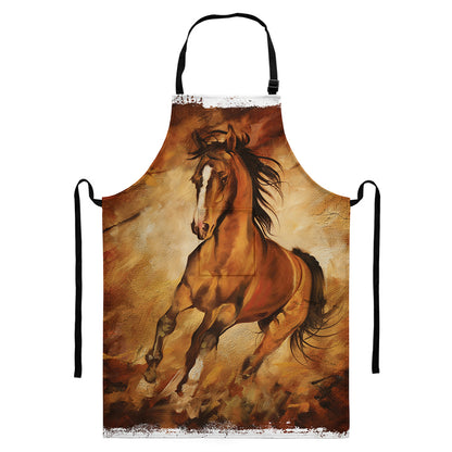 Brown Horse Painting Print Bib Apron With Pocket