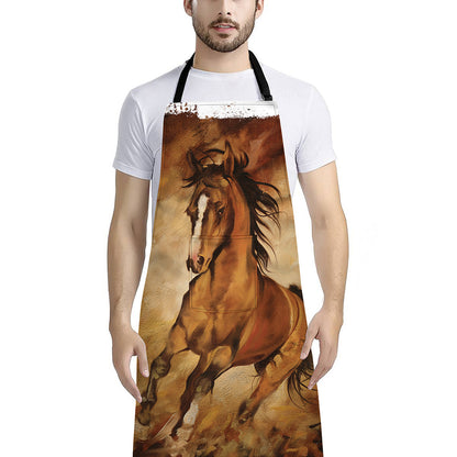 Brown Horse Painting Print Bib Apron With Pocket
