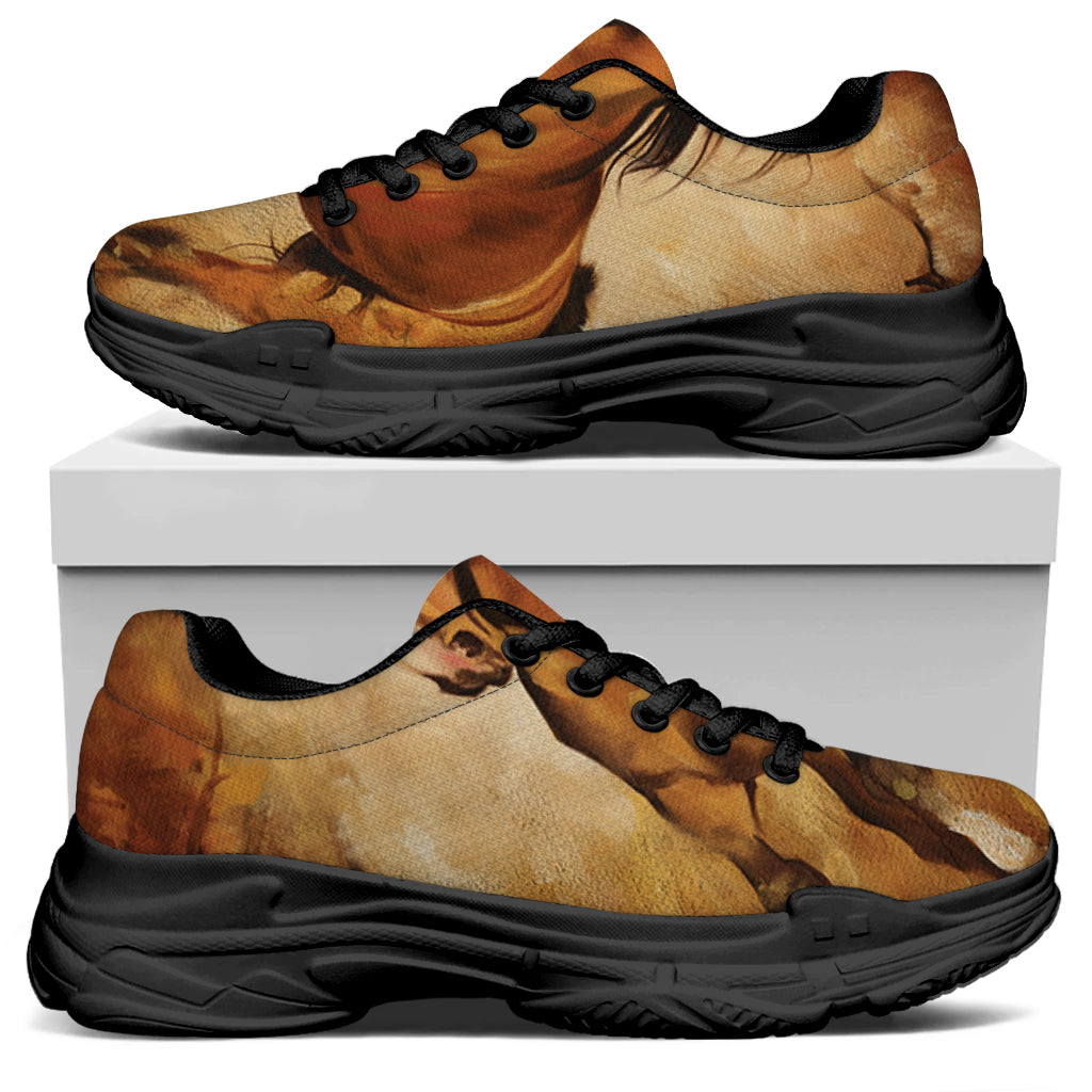 Brown Horse Painting Print Black Chunky Shoes