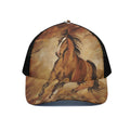 Brown Horse Painting Print Black Mesh Trucker Hat