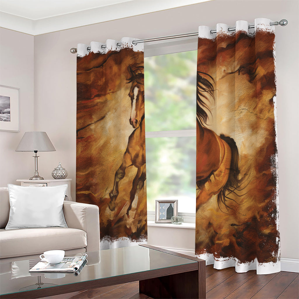 Brown Horse Painting Print Blackout Grommet Curtains