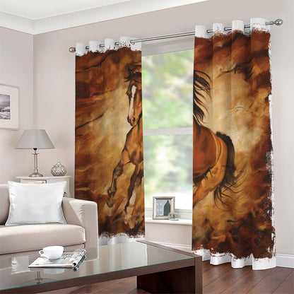 Brown Horse Painting Print Blackout Grommet Curtains
