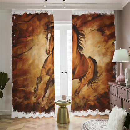 Brown Horse Painting Print Blackout Pencil Pleat Curtains