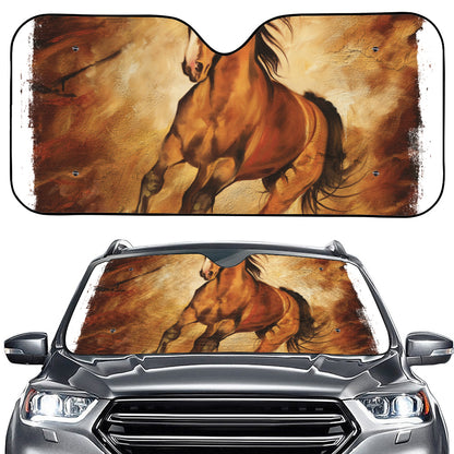 Brown Horse Painting Print Car Windshield Sun Shade