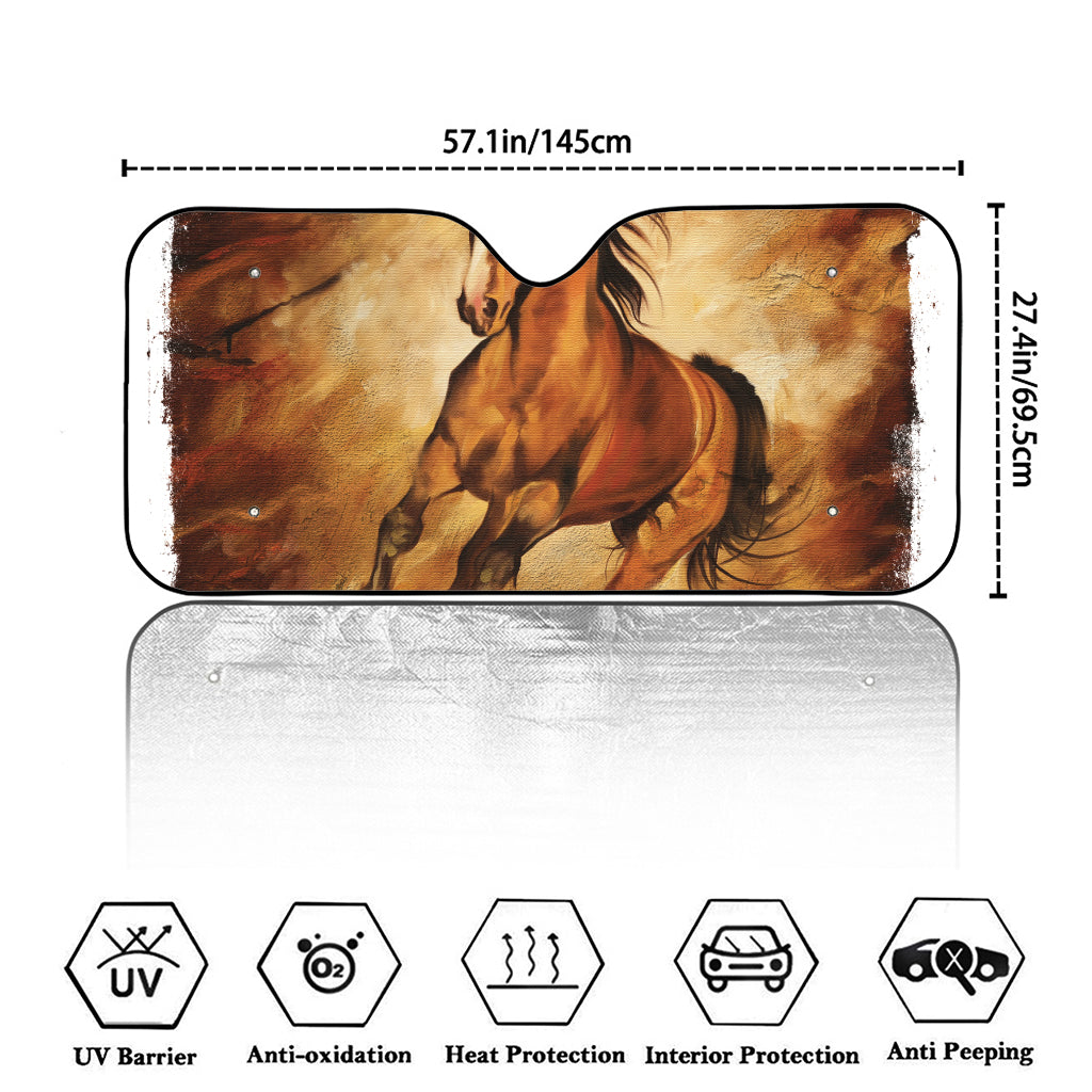 Brown Horse Painting Print Car Windshield Sun Shade