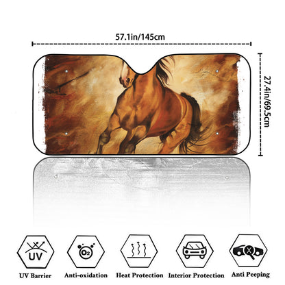 Brown Horse Painting Print Car Windshield Sun Shade