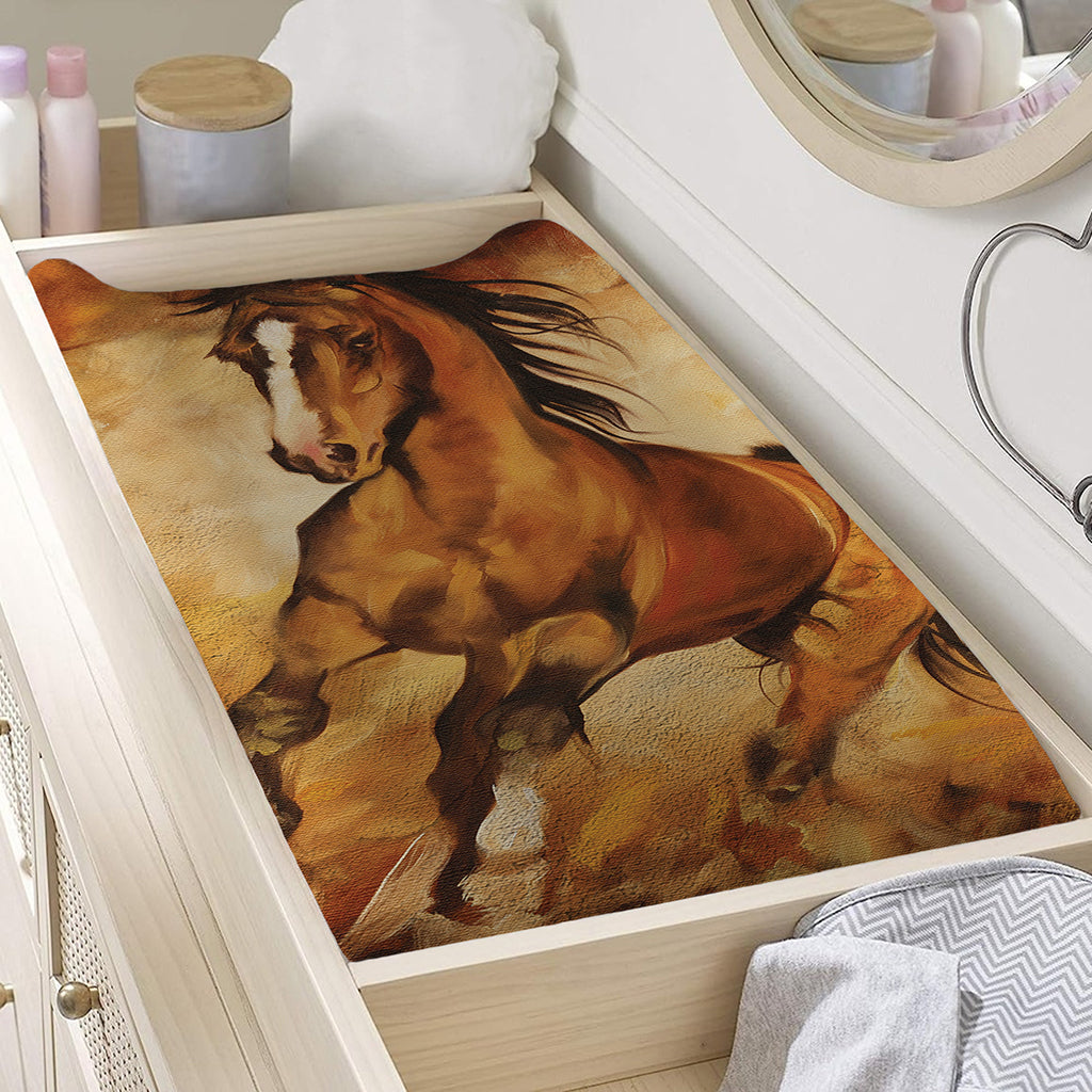Brown Horse Painting Print Changing Pad Cover