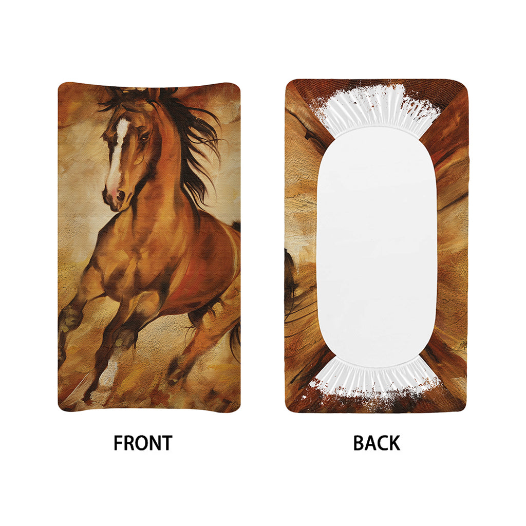 Brown Horse Painting Print Changing Pad Cover