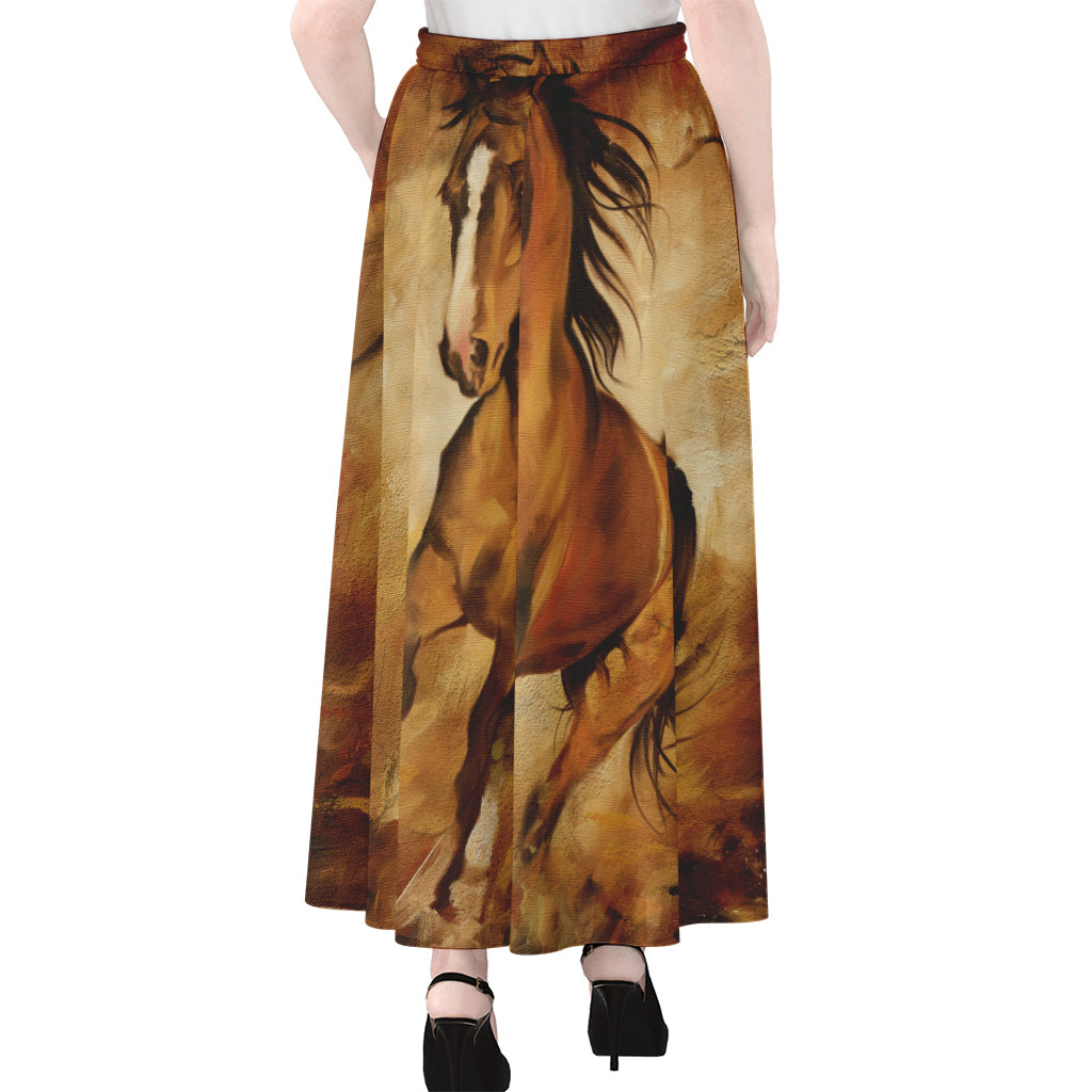 Brown Horse Painting Print Chiffon Maxi Skirt