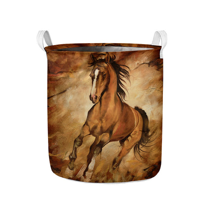 Brown Horse Painting Print Collapsible Laundry Basket
