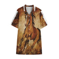 Brown Horse Painting Print Cotton Hawaiian Shirt