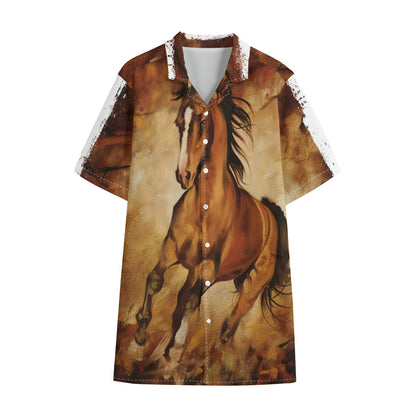 Brown Horse Painting Print Cotton Hawaiian Shirt