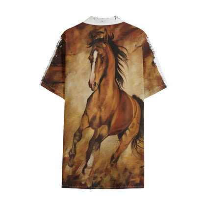Brown Horse Painting Print Cotton Hawaiian Shirt