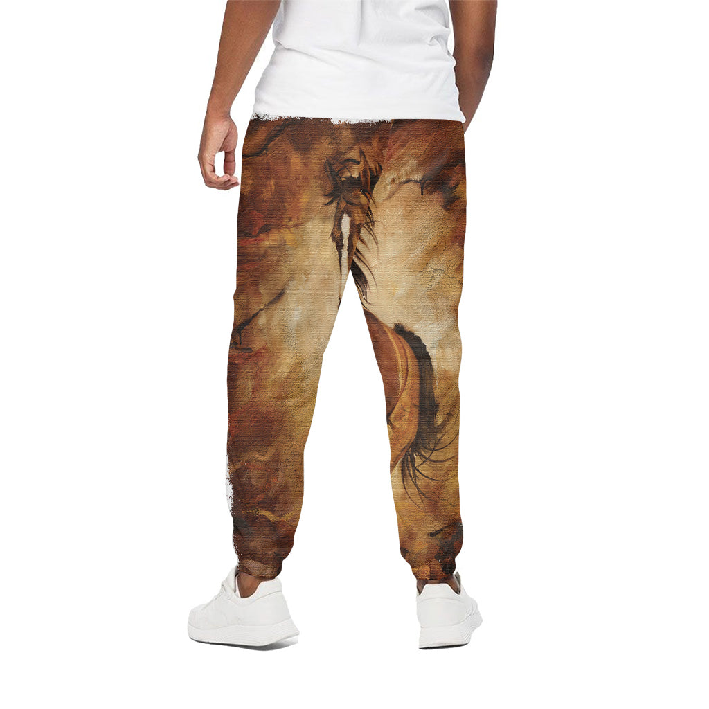 Brown Horse Painting Print Cotton Pants