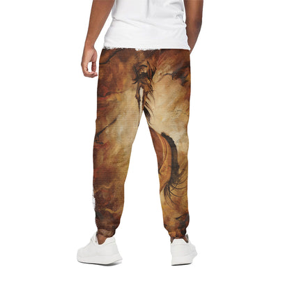 Brown Horse Painting Print Cotton Pants