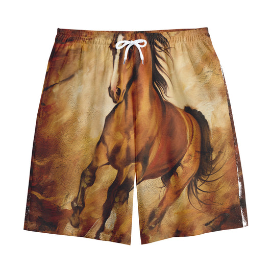 Brown Horse Painting Print Cotton Shorts