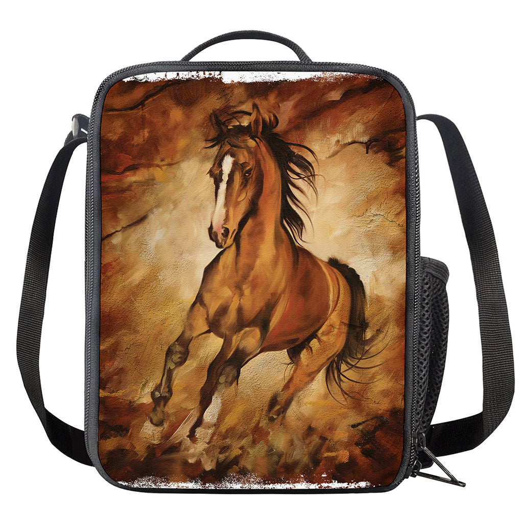 Brown Horse Painting Print Crossbody Lunch Bag