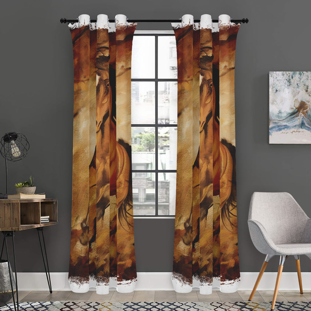Brown Horse Painting Print Curtain