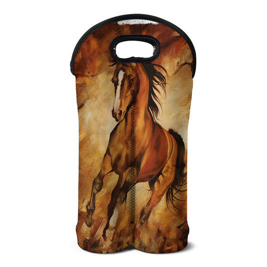 Brown Horse Painting Print Double Neoprene Wine Tote