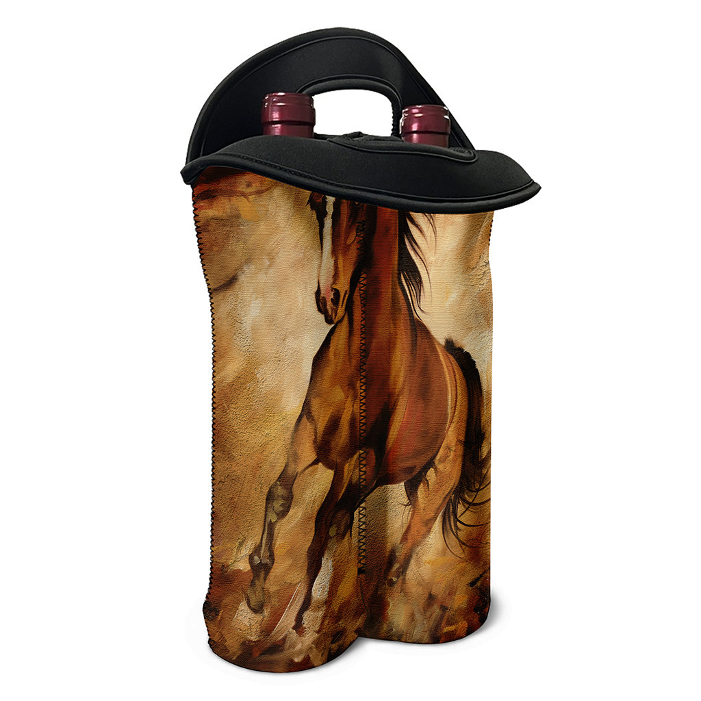Brown Horse Painting Print Double Neoprene Wine Tote