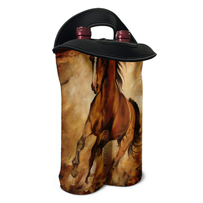 Brown Horse Painting Print Double Neoprene Wine Tote