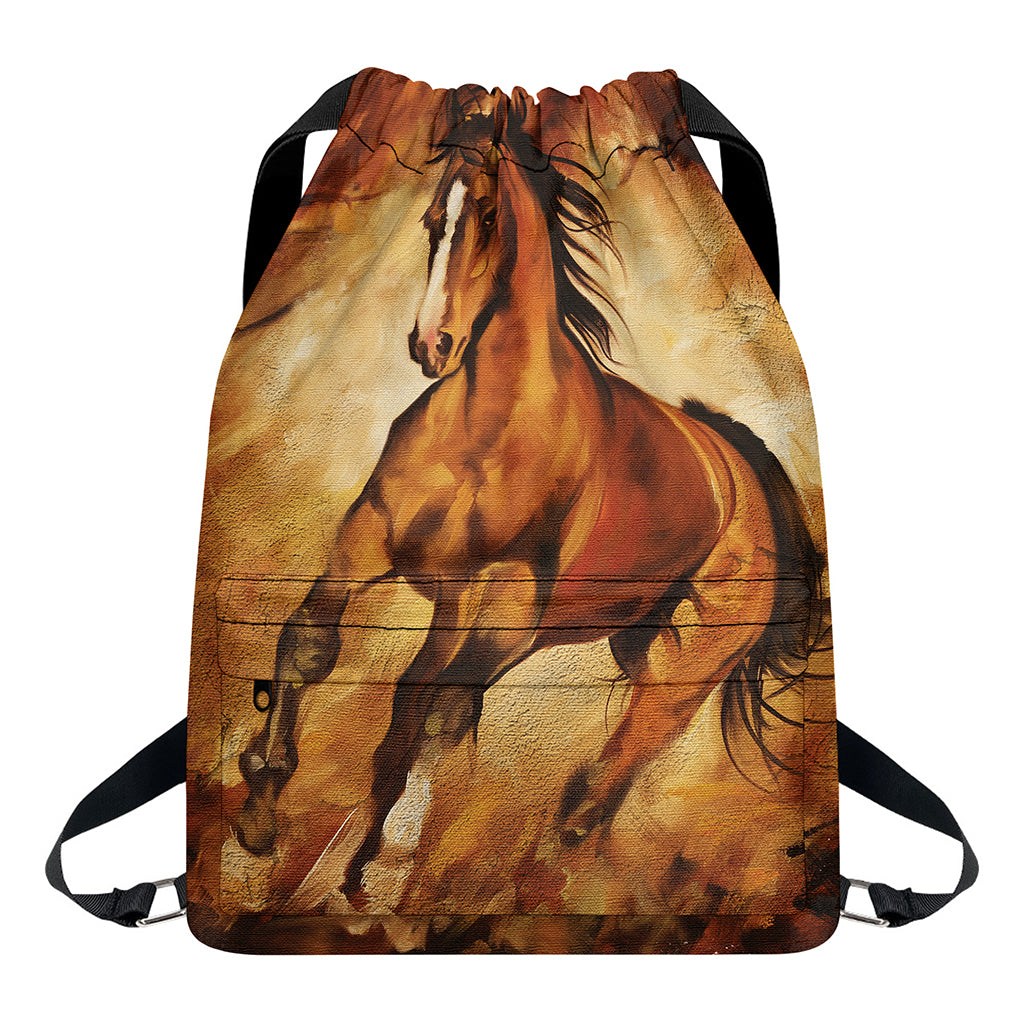 Brown Horse Painting Print Drawstring Backpack