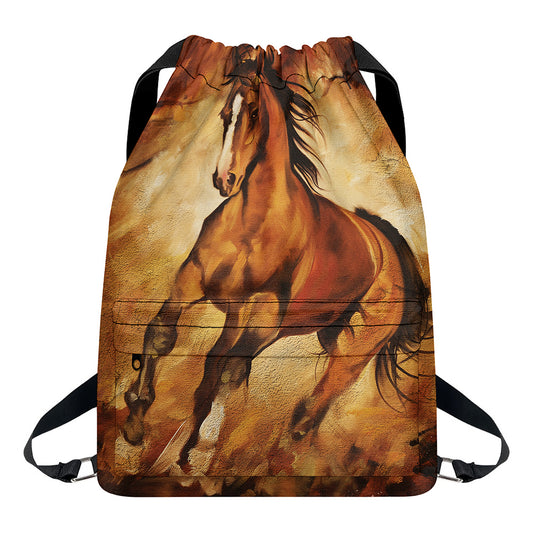 Brown Horse Painting Print Drawstring Backpack
