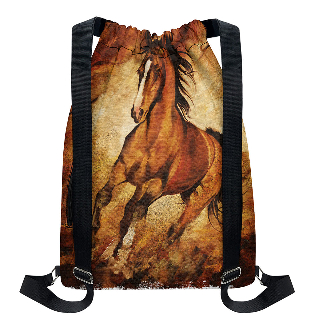 Brown Horse Painting Print Drawstring Backpack