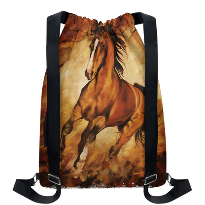 Brown Horse Painting Print Drawstring Backpack