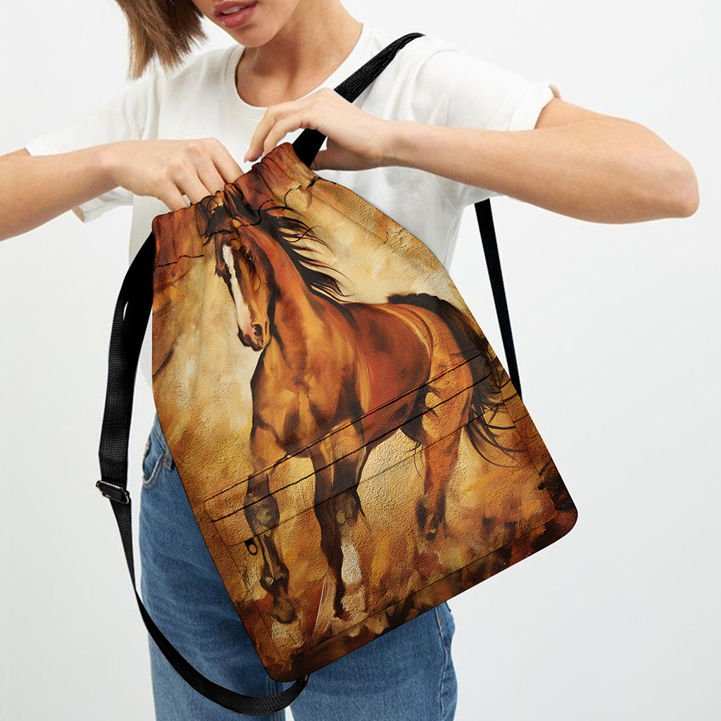 Brown Horse Painting Print Drawstring Backpack