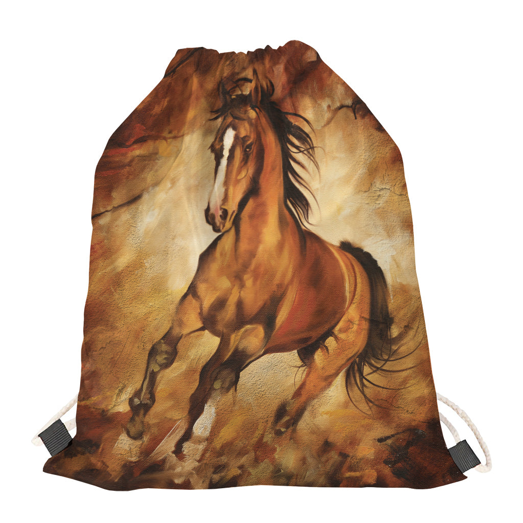 Brown Horse Painting Print Drawstring Bag