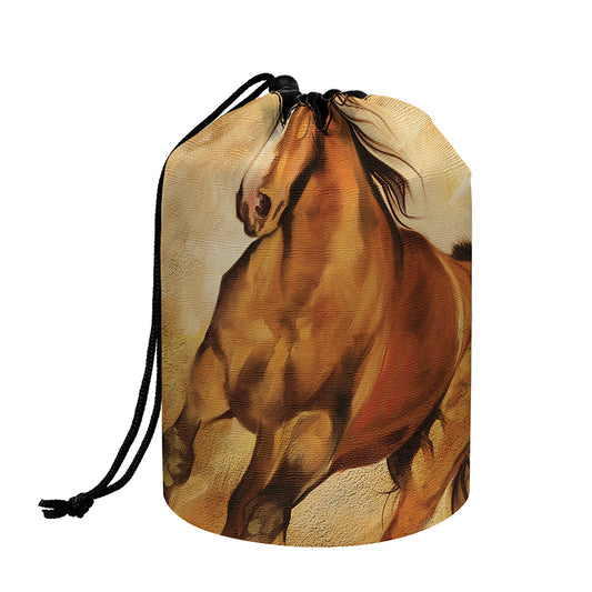 Brown Horse Painting Print Drawstring Makeup Bag