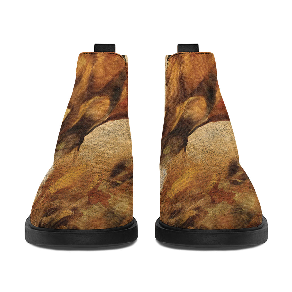 Brown Horse Painting Print Flat Ankle Boots