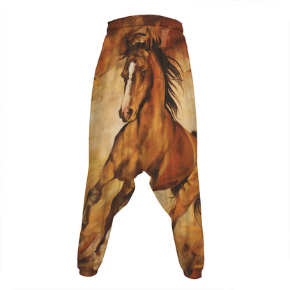 Brown Horse Painting Print Hammer Pants