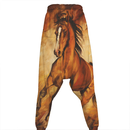 Brown Horse Painting Print Hammer Pants