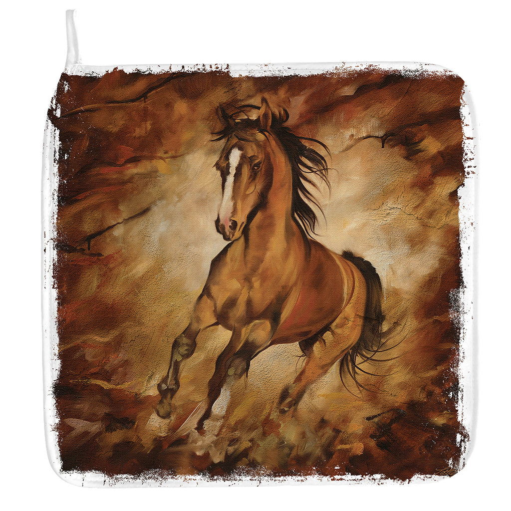 Brown Horse Painting Print Hand Towel