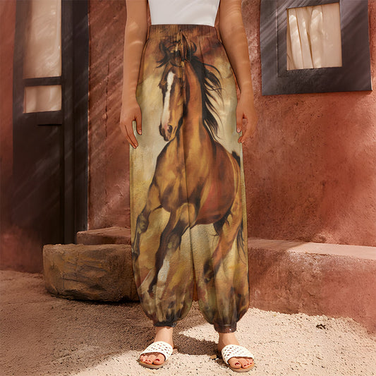 Brown Horse Painting Print Harem Pants