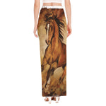 Brown Horse Painting Print High Slit Maxi Skirt