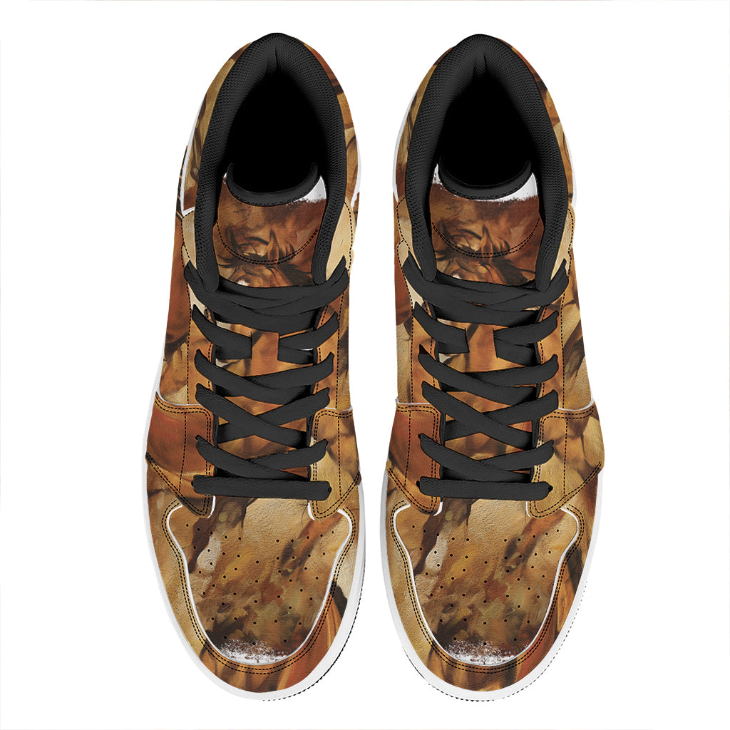 Brown Horse Painting Print High Top Leather Sneakers