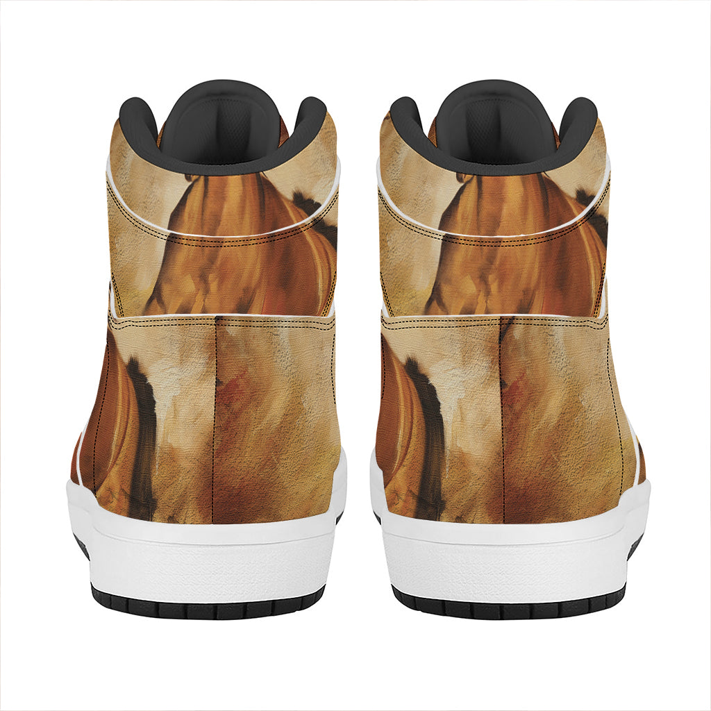 Brown Horse Painting Print High Top Leather Sneakers