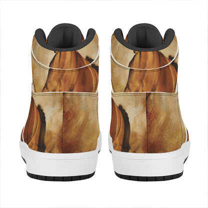 Brown Horse Painting Print High Top Leather Sneakers