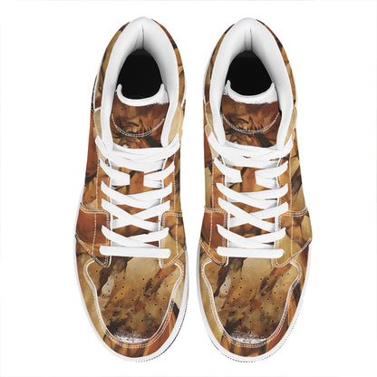 Brown Horse Painting Print High Top Leather Sneakers