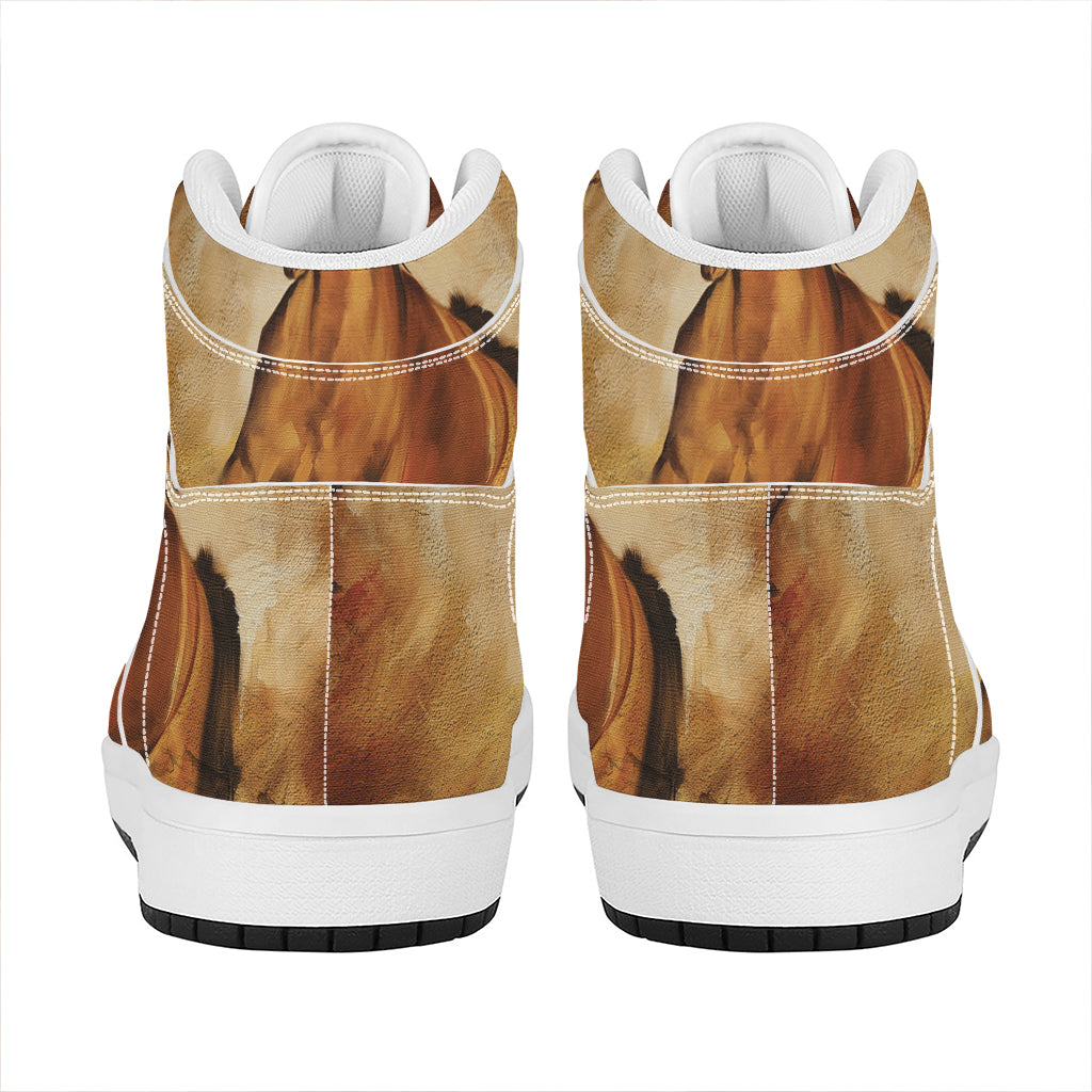 Brown Horse Painting Print High Top Leather Sneakers