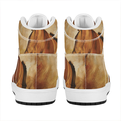 Brown Horse Painting Print High Top Leather Sneakers