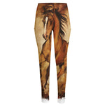 Brown Horse Painting Print High-Waisted Pocket Leggings